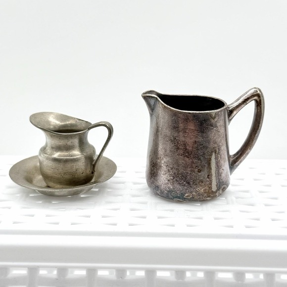 Haffee Grosse Conn House Other - Vintage Mini Pewter & Silverplate Creamer Lot Trinkets Typesetter Case Smalls